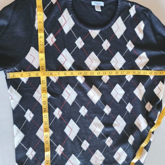 Hampshire Studio Sweater Womens 3X Plus Black Cream Argyle Pullover Preppy Y2K - Picture 4 of 8